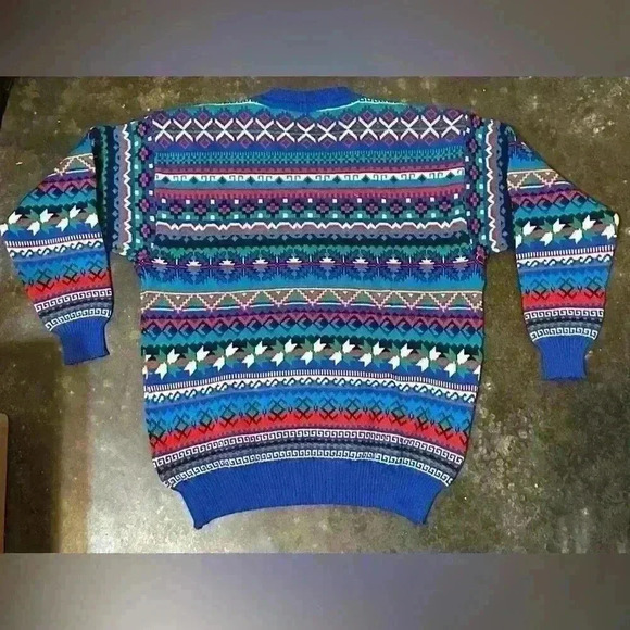 Steffner Vintage Sweater made in Hungary Fair Isle Retro 100% Wool 90's Grandpa - Picture 2 of 9